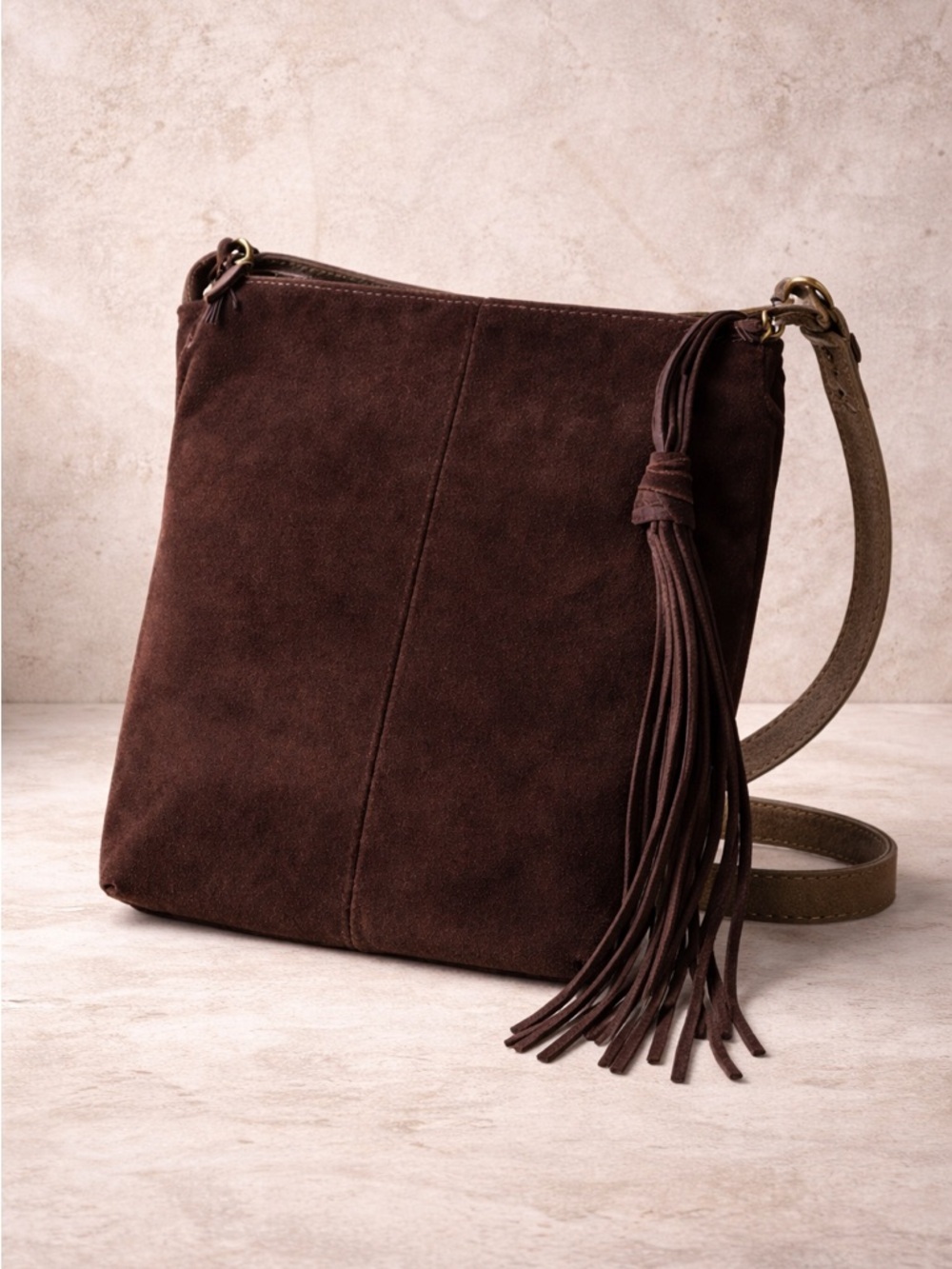 Hobo International Brown Suede Crossbody Bag Tassel Zip Boho
